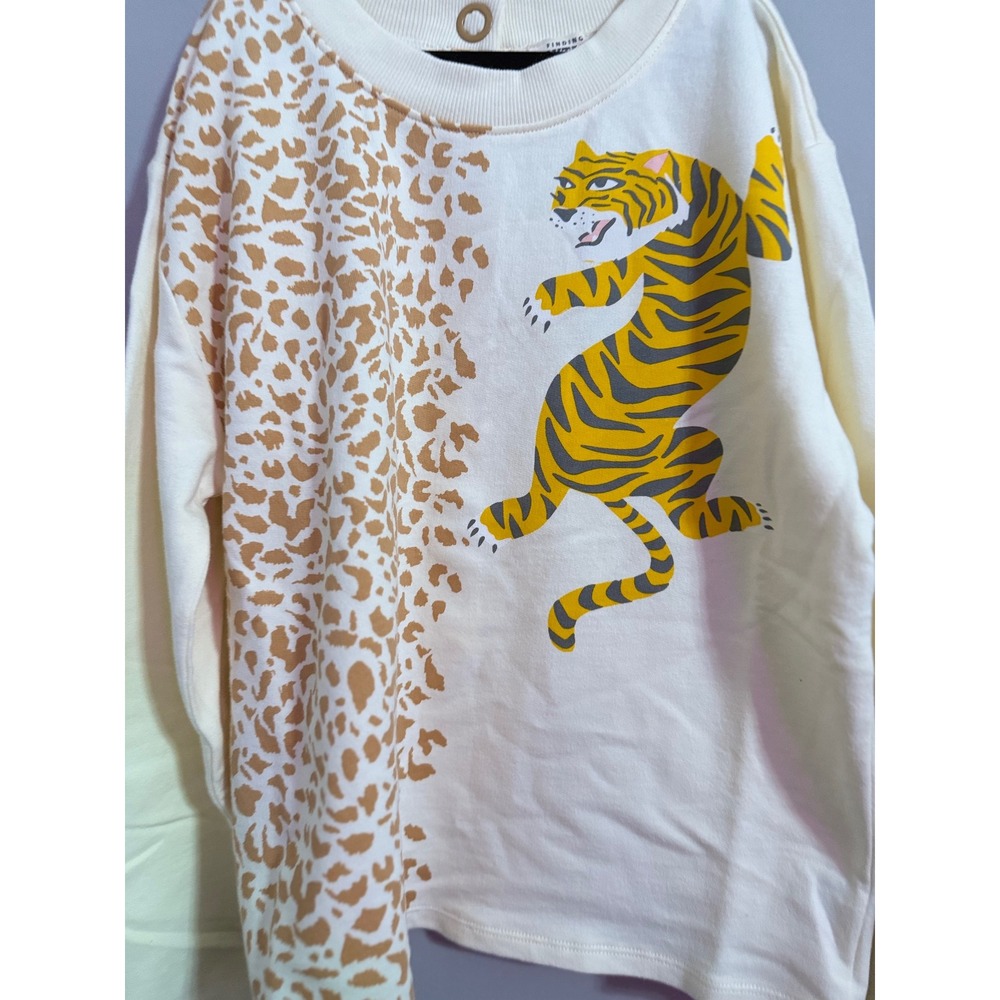 Finding Foxtale Tiger Animal Print Sweatshirt Crewneck Cream Size 12 - Picture 5 of 5
